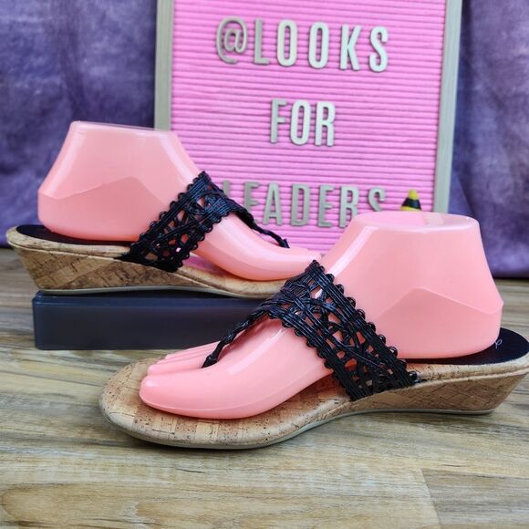 💜DexFlex Comfort Black Wedge Sandals Size 9.5 - Picture 5 of 15